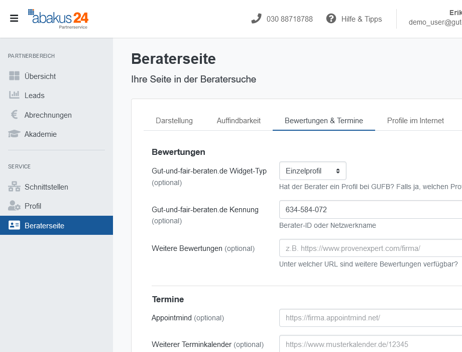 Vada a Pagina consulente, quindi a Consulenze e appuntamenti