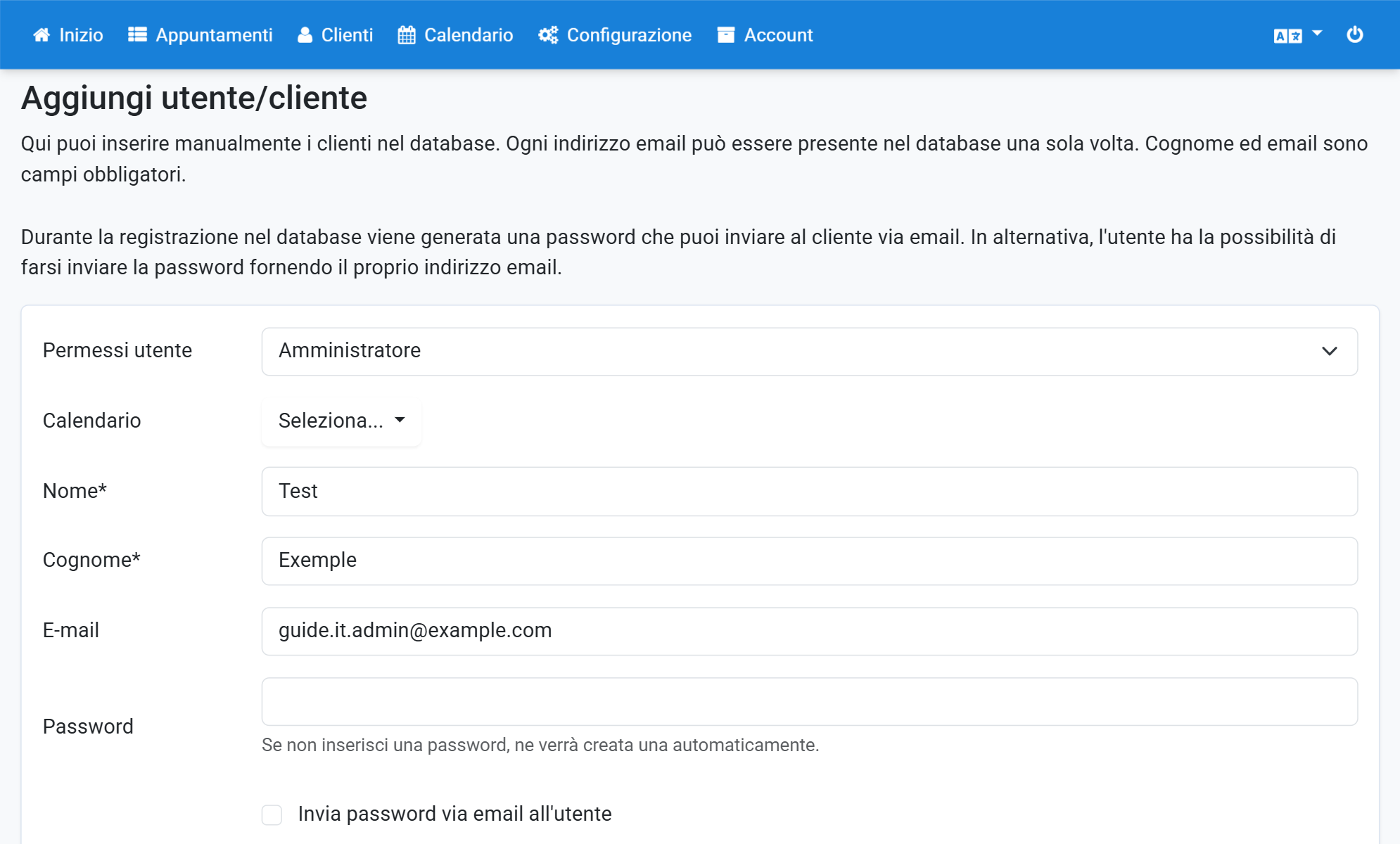 Inserisca i dati del cliente