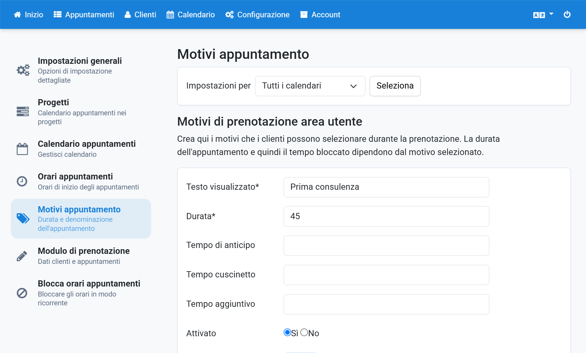 Inserisca la durata in minuti