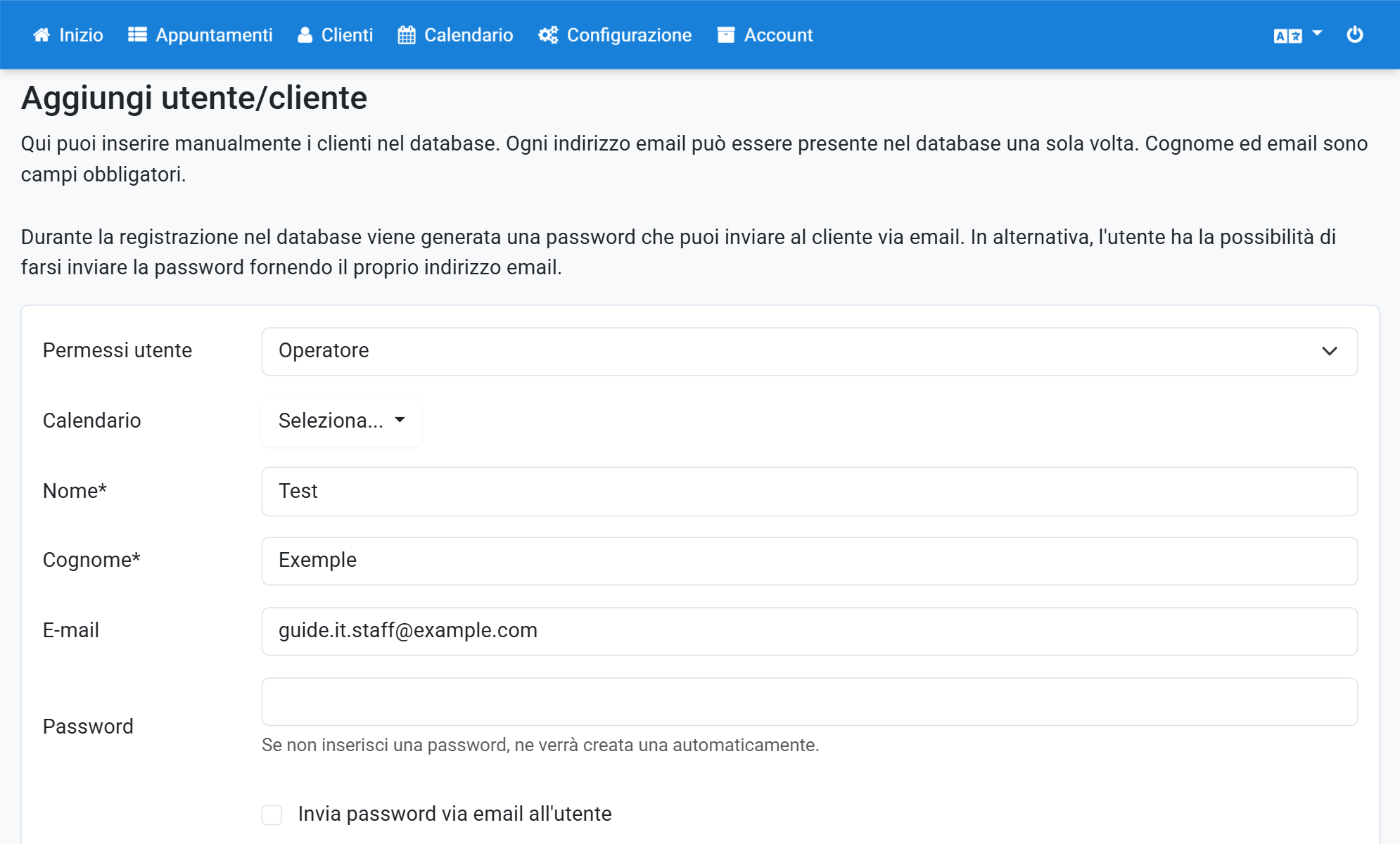 Inserisca i dati del cliente