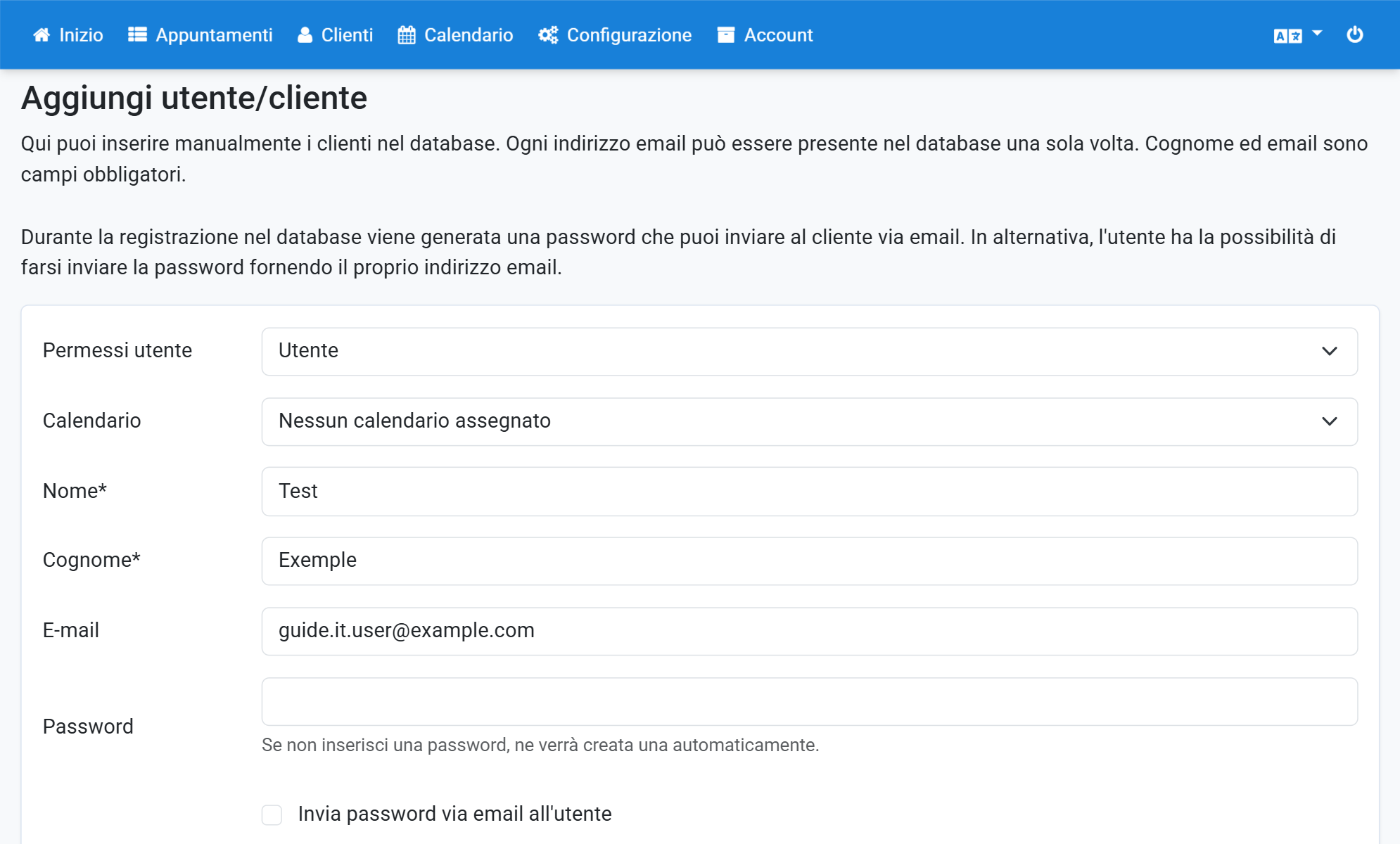 Inserisca i dati del cliente