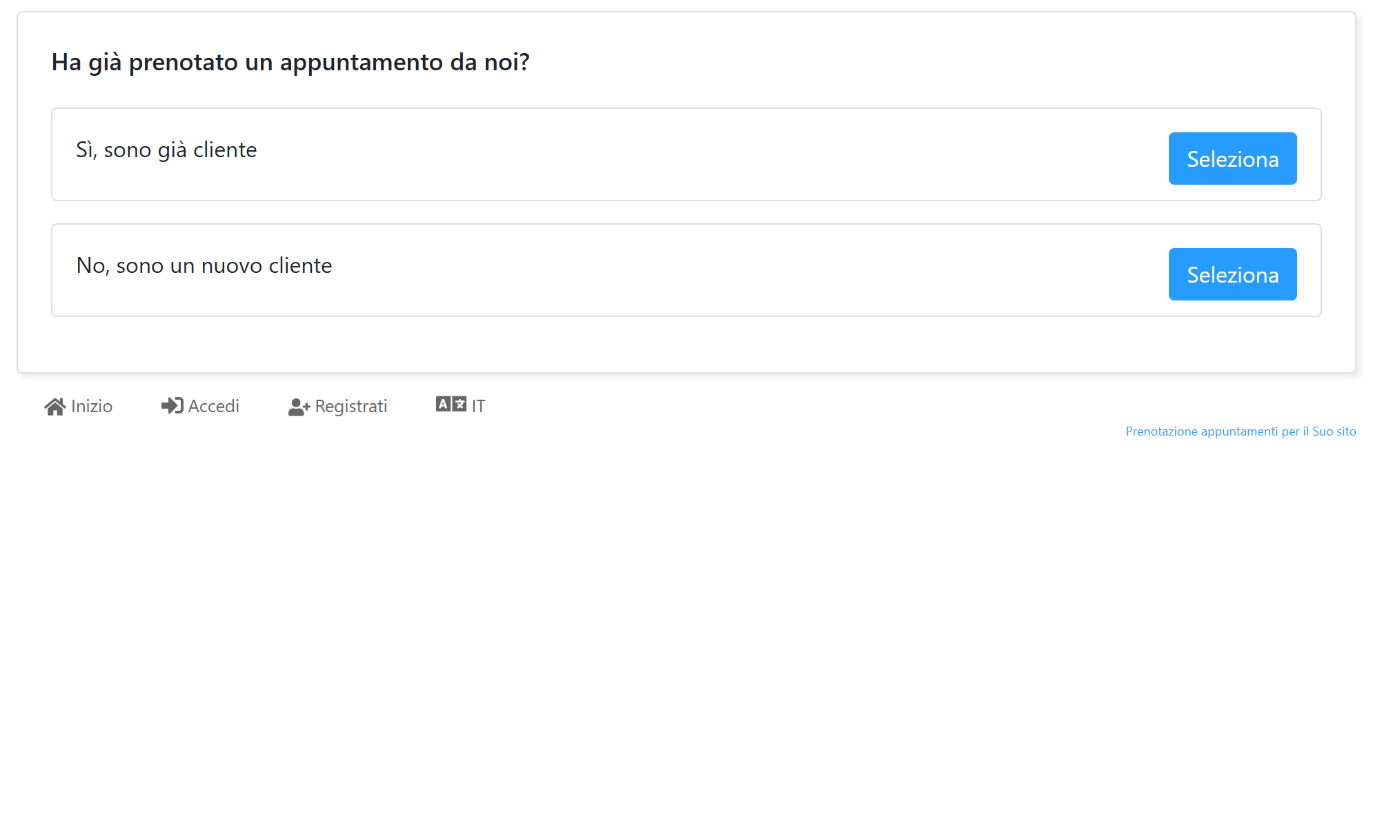 Fare clic su Seleziona accanto a No, sono un nuovo cliente