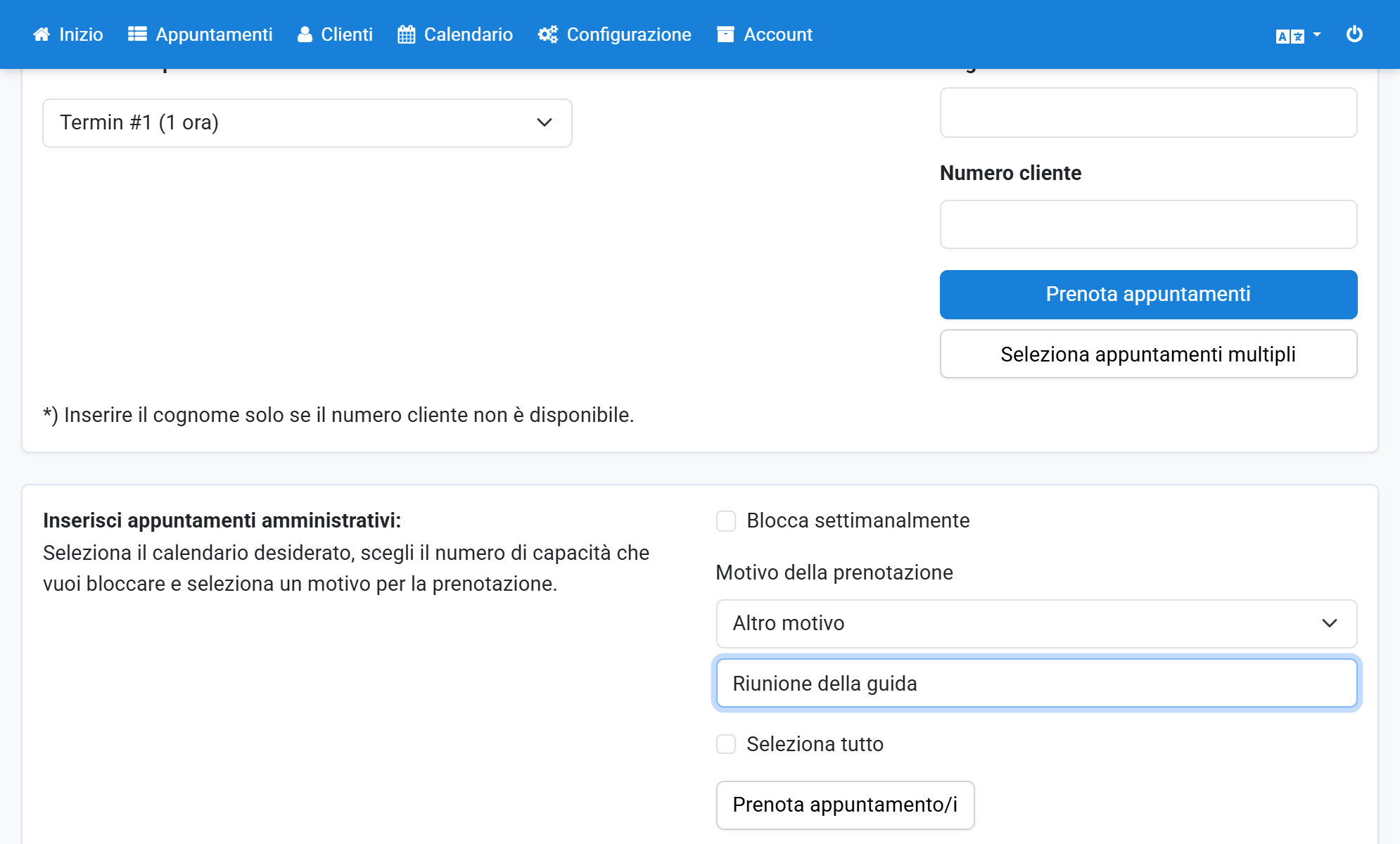 Fare clic su Prenota appuntamento/i