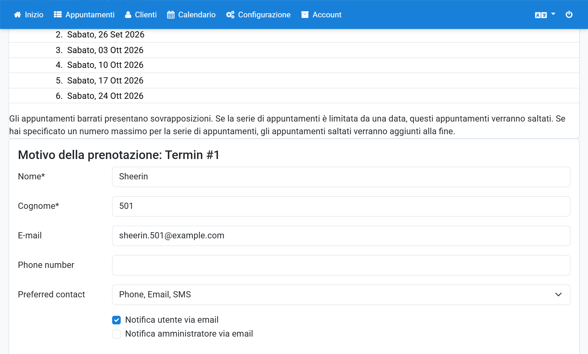 Controllare i dati del cliente