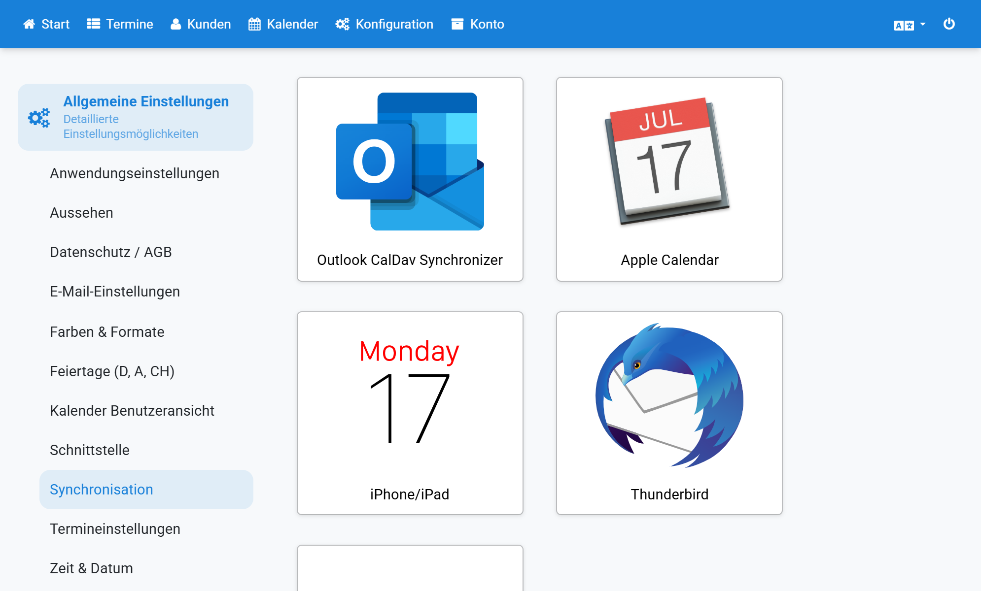 In Appointmind selezioni CalDAV altri sotto Sincronizzazione
