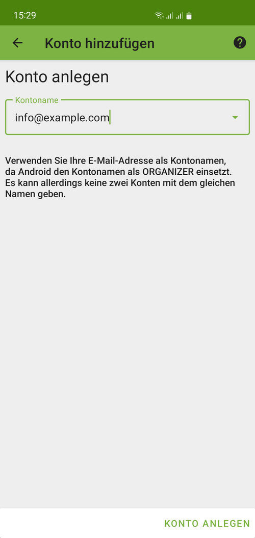 Inserisca un indirizzo e-mail per l'account