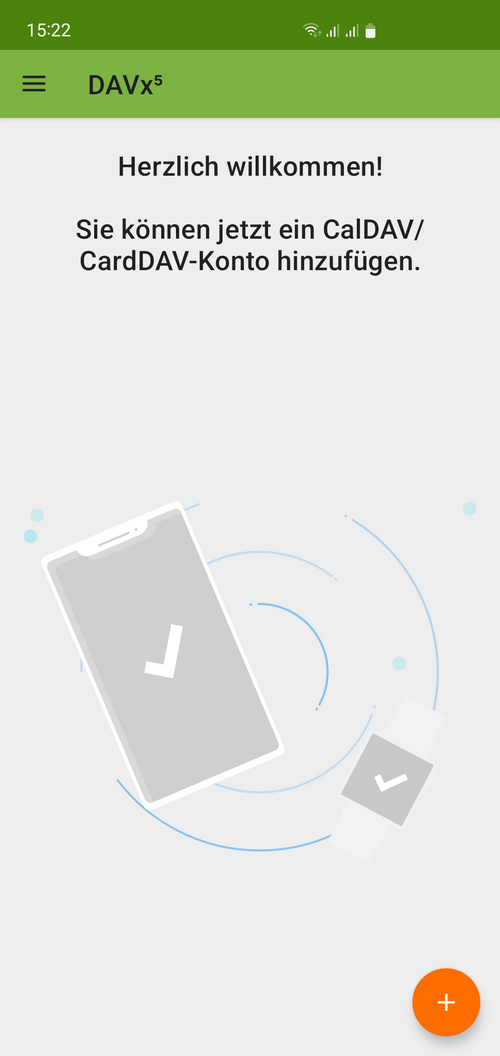Apra DAVx5 sul Suo smartphone e tocchi il segno più per aggiungere un nuovo account