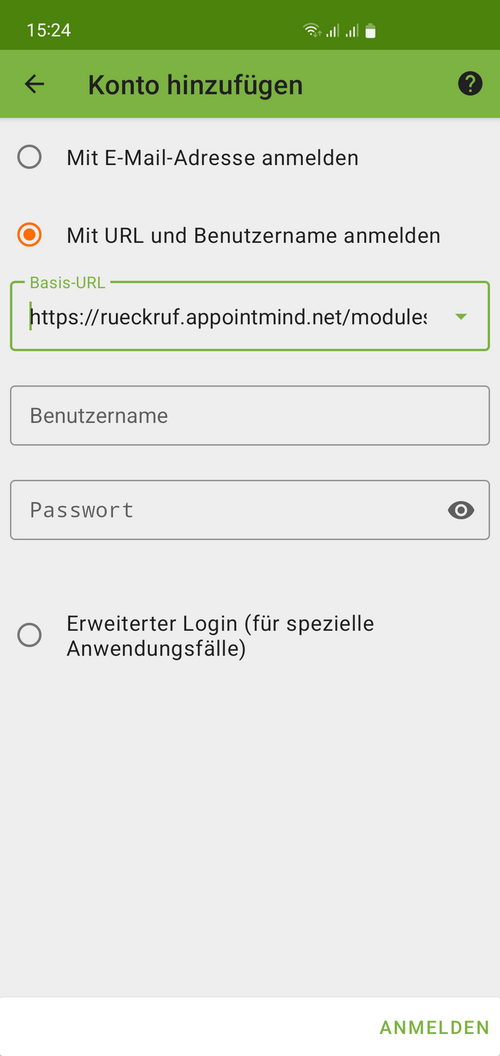 Incolli l'URL in DAVx5