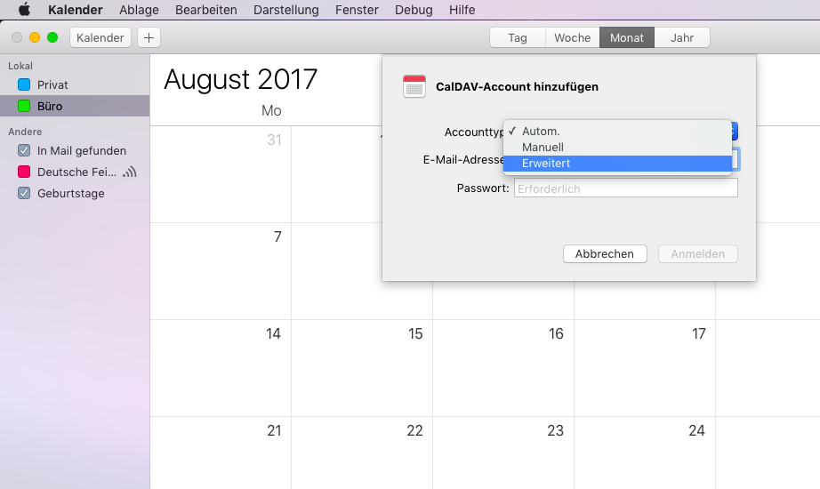 Nel menu Tipo di account scelga l'opzione Avanzato