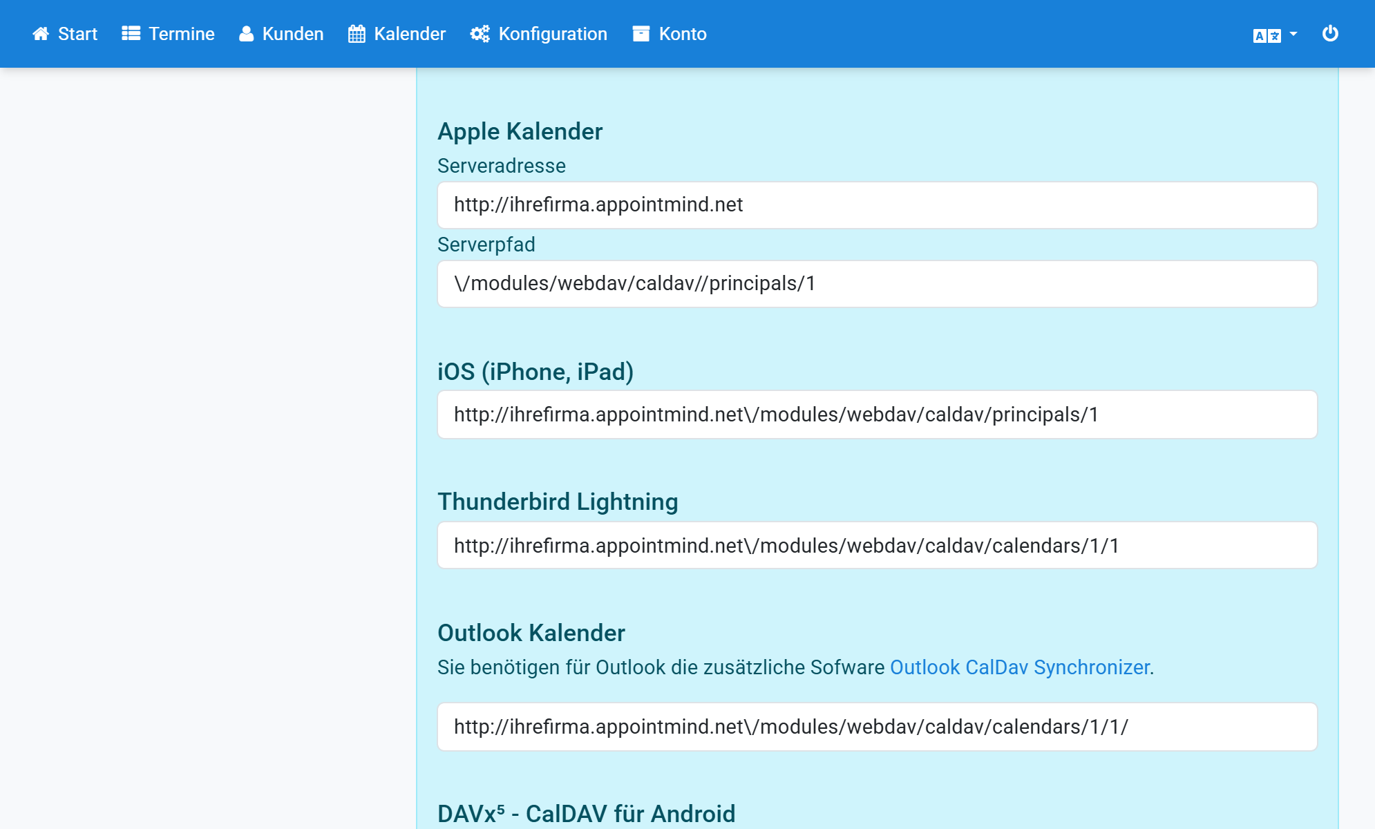 Copi in Appointmind l'URL per iOS