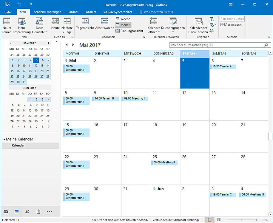Apra il Suo calendario di Outlook e faccia clic su CalDav Synchronizer