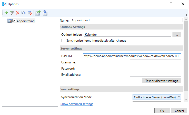 Incolli l'URL in DAV Url in Outlook