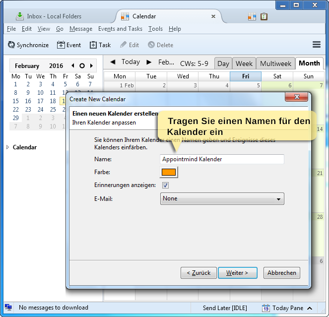 4. Selezioni CalDAV come formato e inserisca l'URL del calendario in Indirizzo
