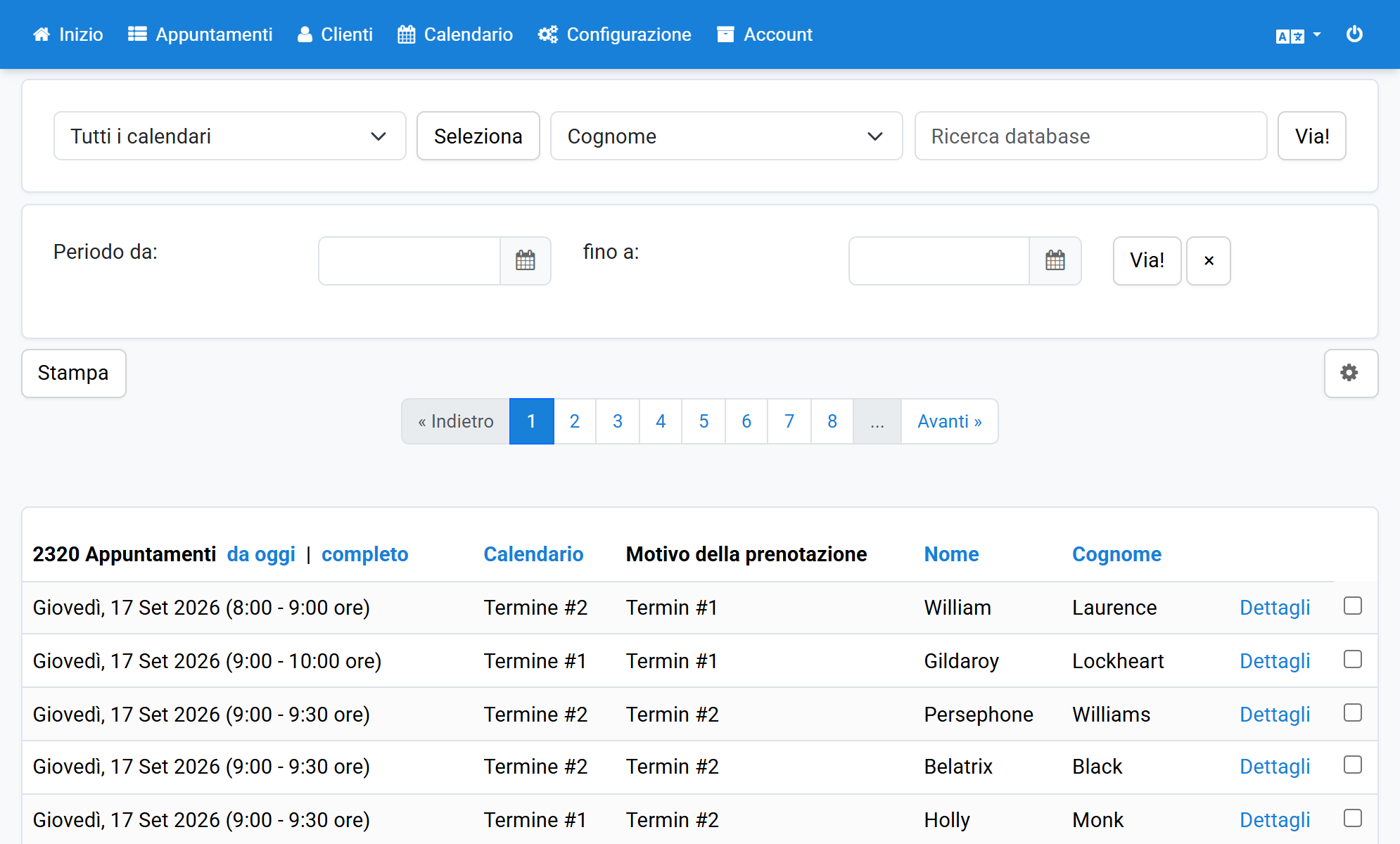 Fare clic su completo nell'intestazione dell'elenco