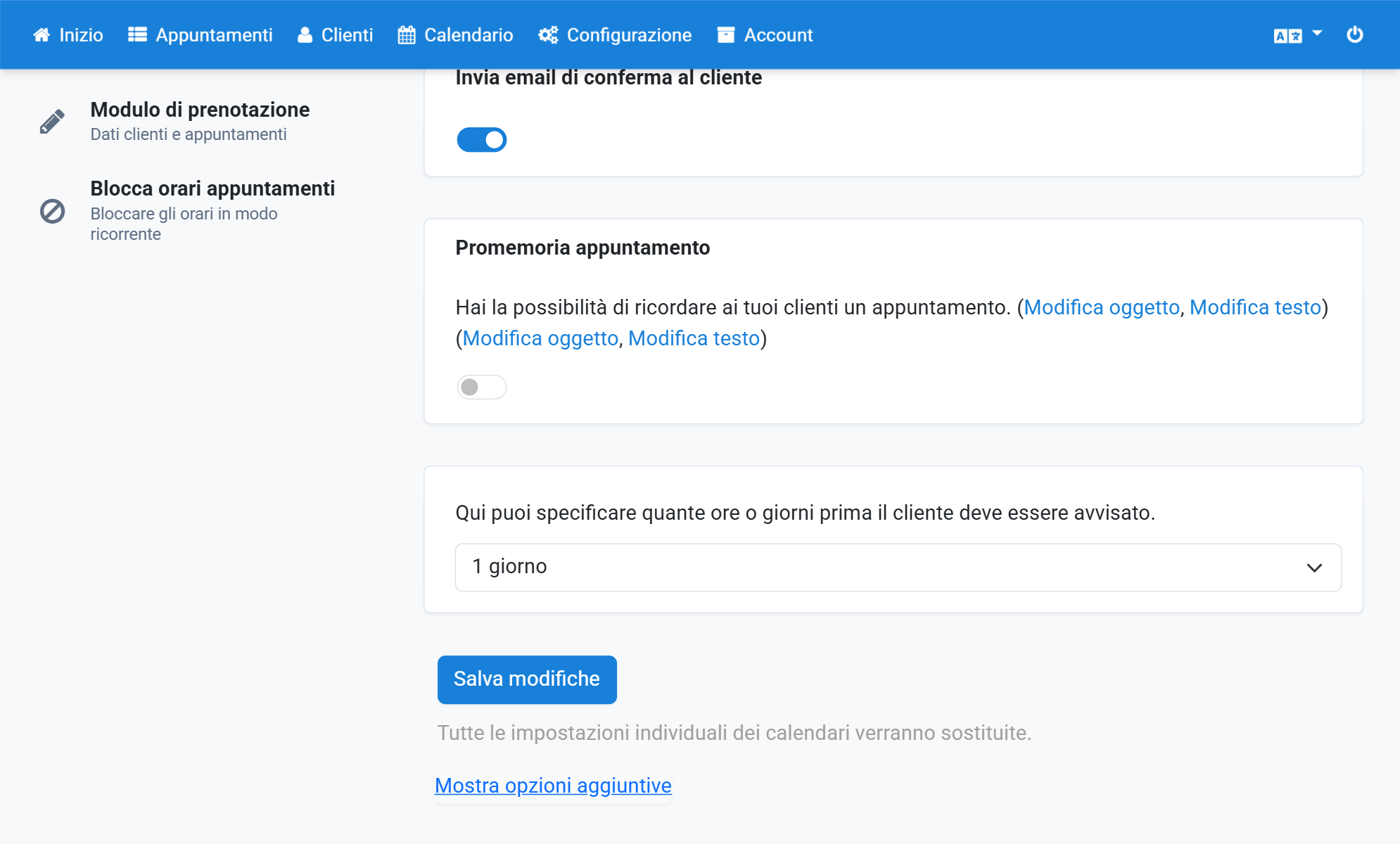 Scorra verso il basso per salvare le modifiche