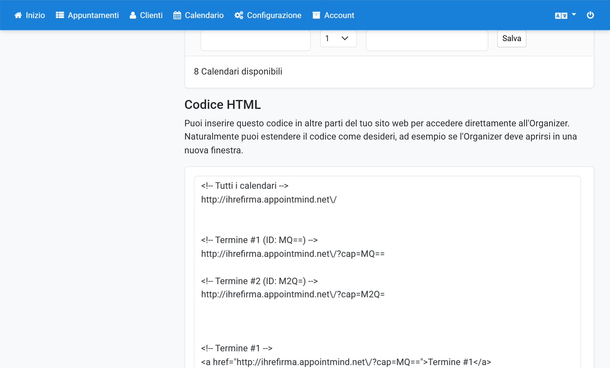 Scorra la pagina fino alla sezione Codice HTML