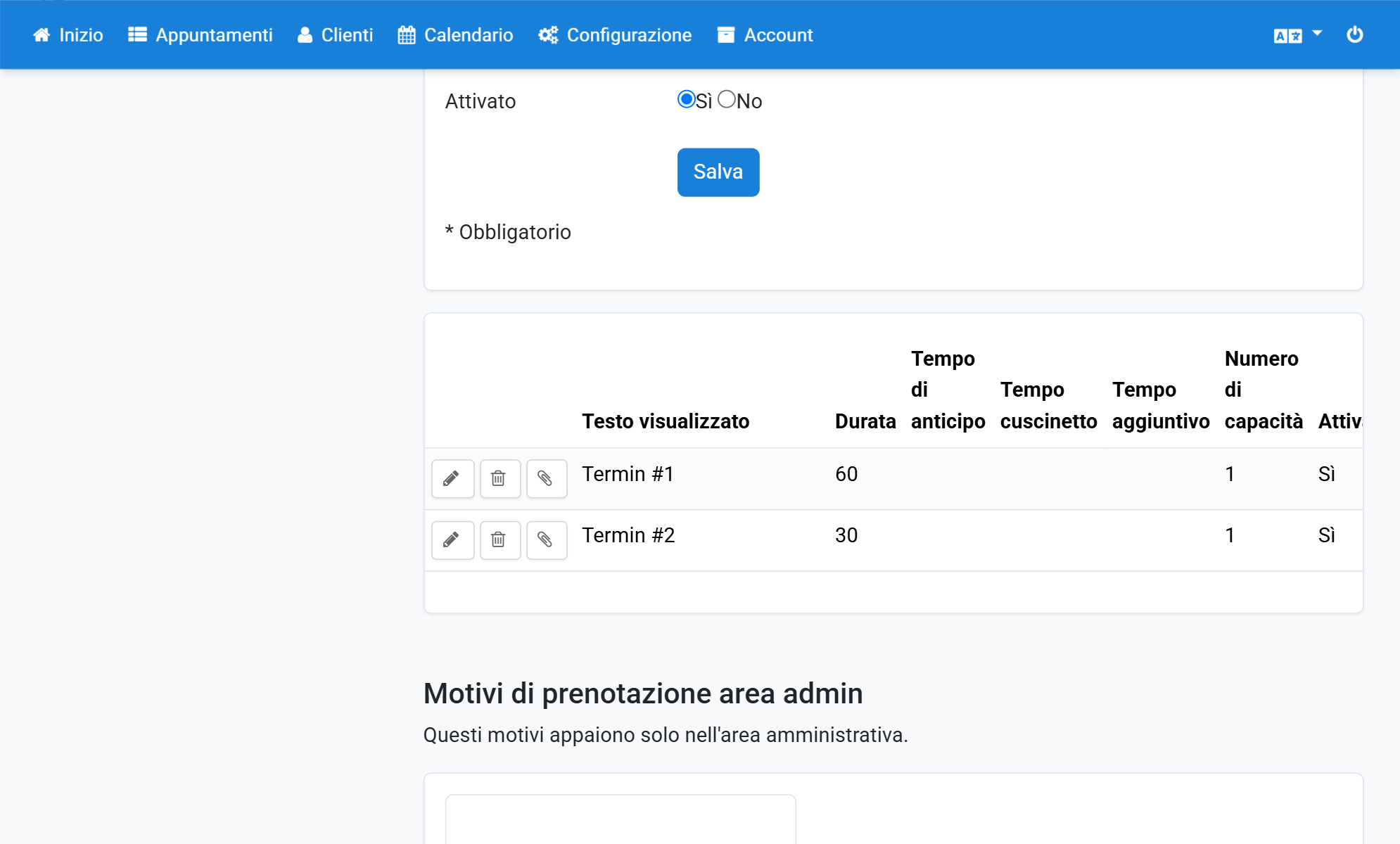 Scelga il motivo appuntamento da modificare
