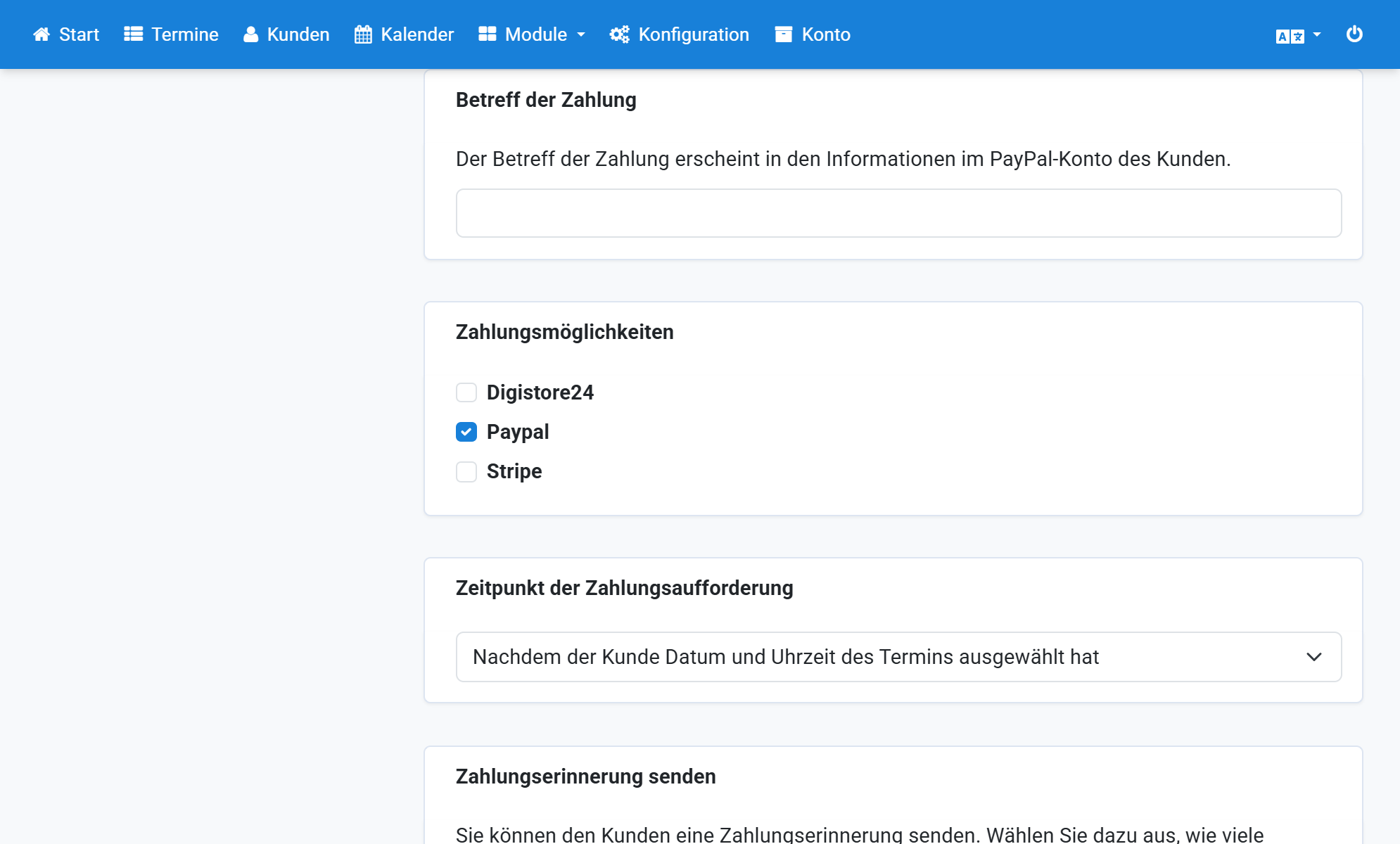 Attivare PayPal in Opzioni di pagamento