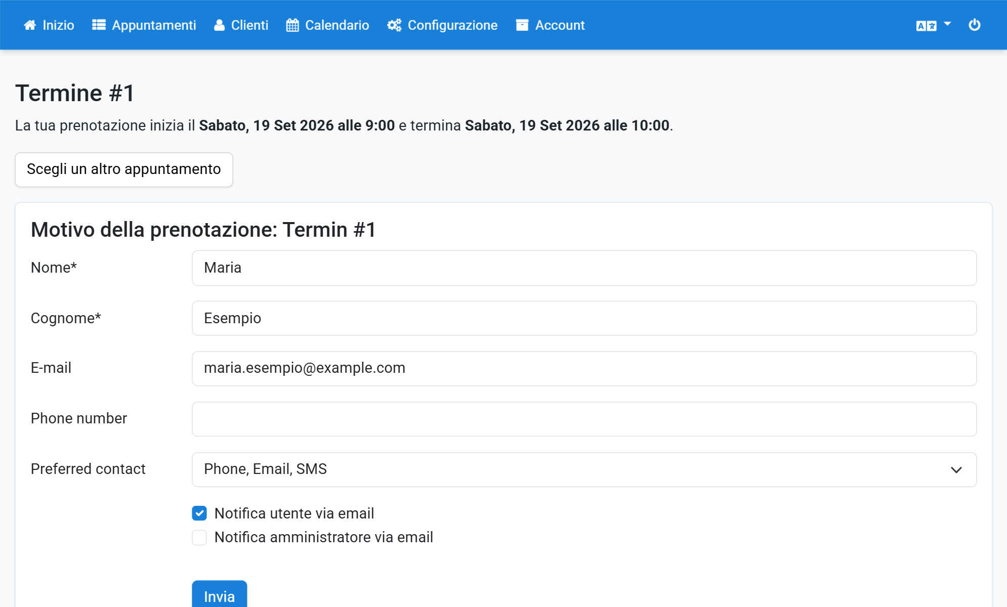 Inserisca i dati del cliente