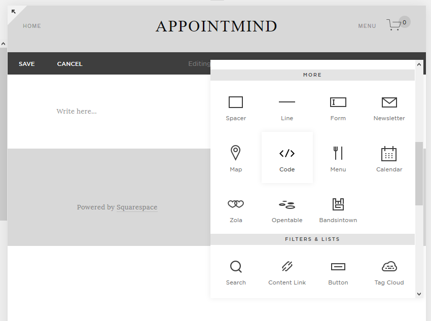 Clicchi su Code nel menu