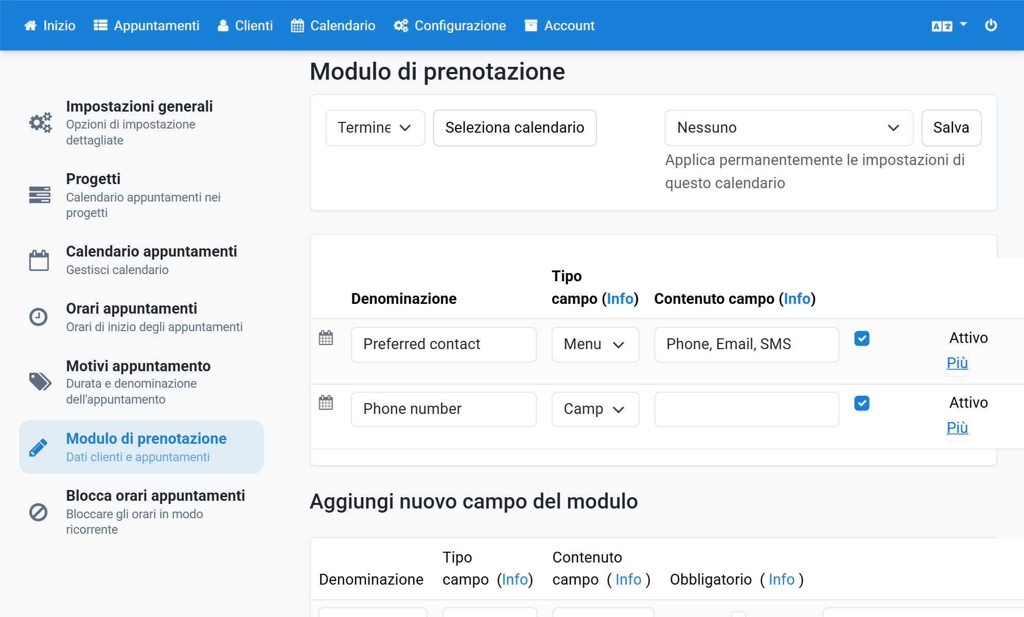Faccia clic nella navigazione su Configurazione