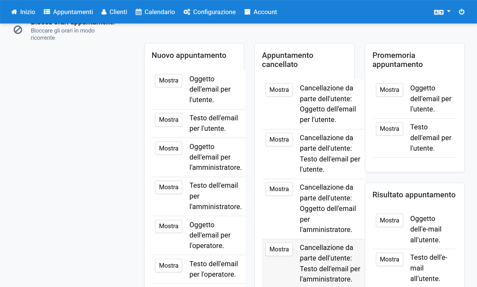 In questo modo può modificare tutti i testi e gli oggetti delle e-mail. Scelga le voci desiderate nell'elenco dei testi cercati di frequente