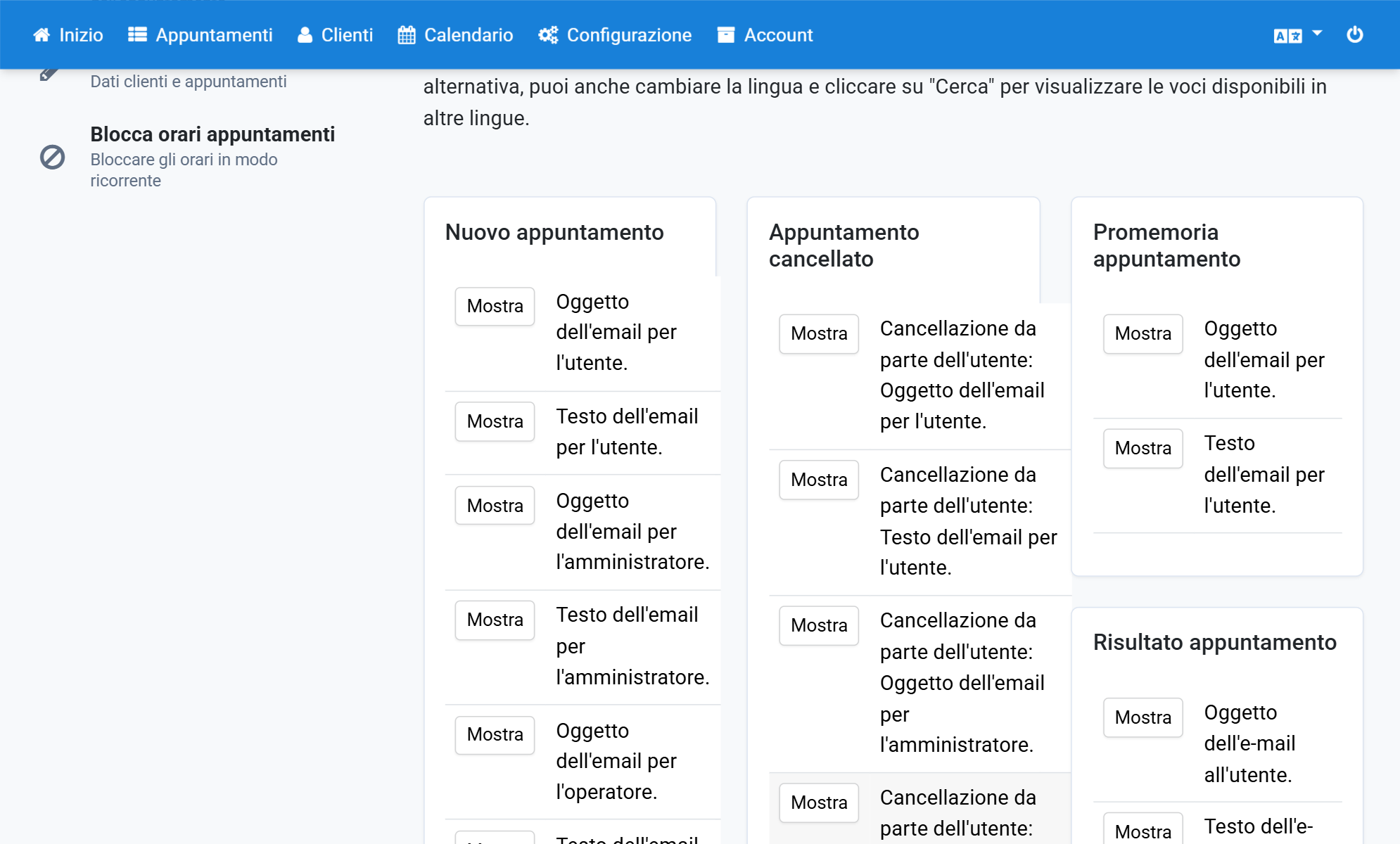 Nei testi frequenti, mostrare Testo dell'email per l'utente