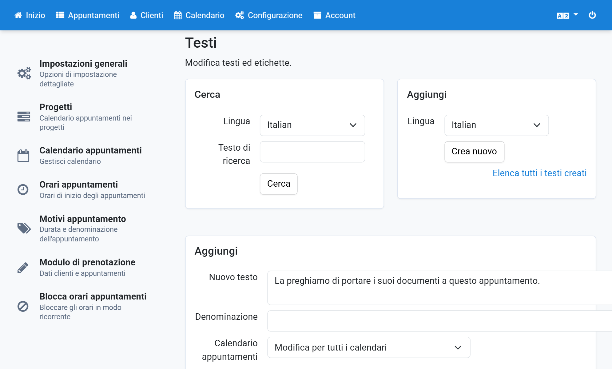 Inserire il testo da mostrare nell'e-mail
