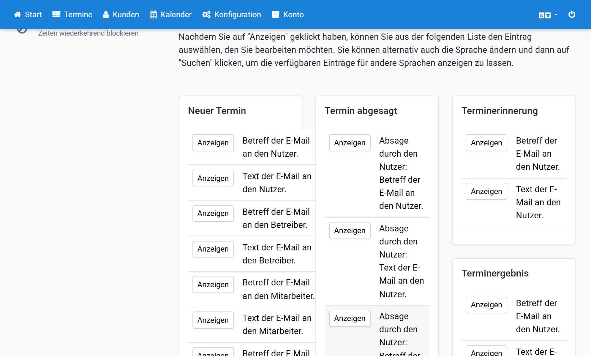In Nuovo appuntamento, mostra il Testo dell'email per l'utente