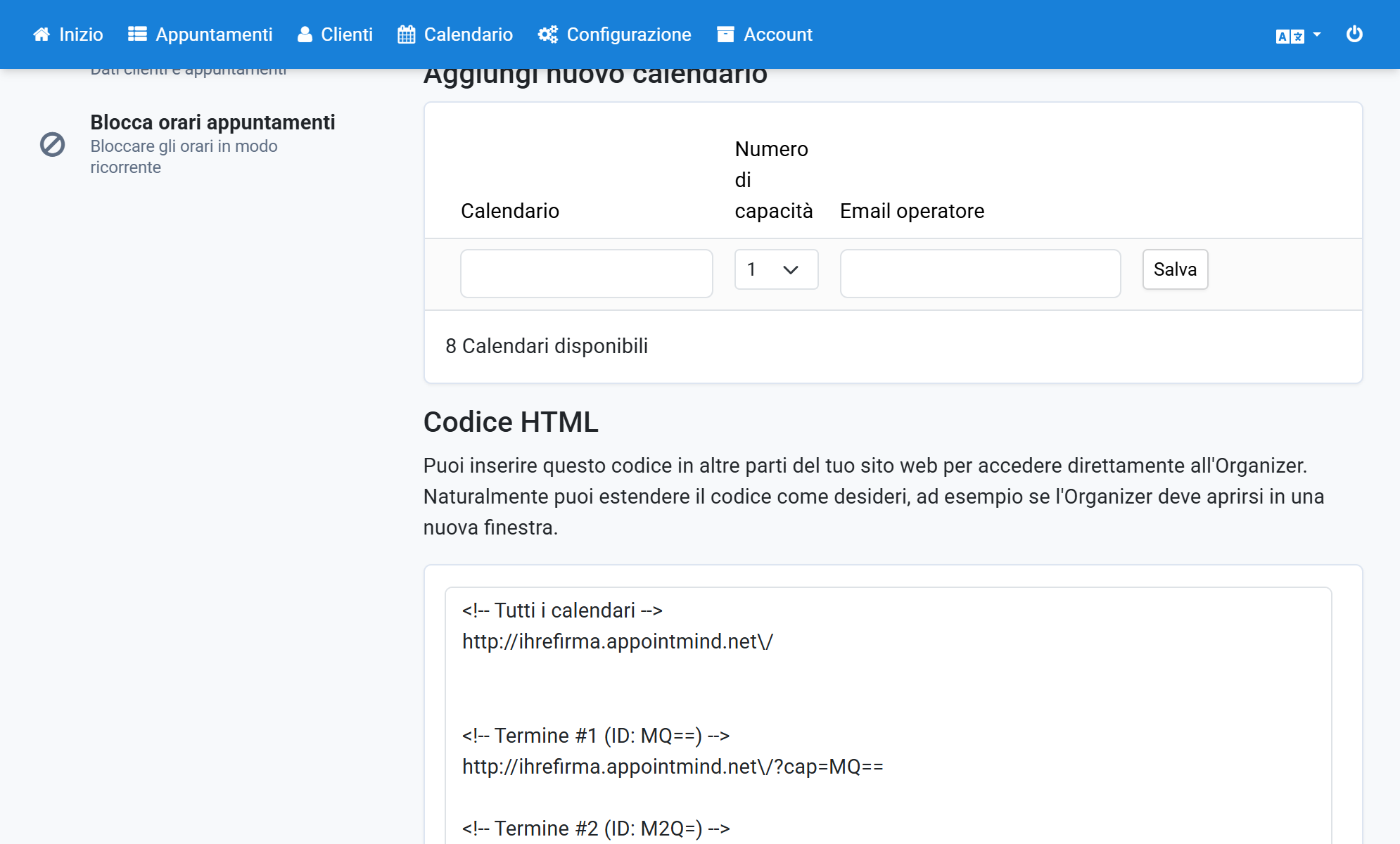Scorra fino alla sezione Codice HTML