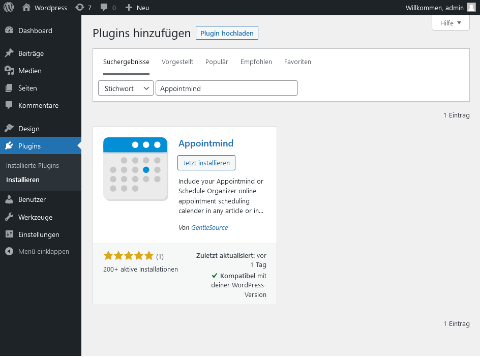 Cerchi Appointmind in Plugin > Aggiungi nuovo di WordPress