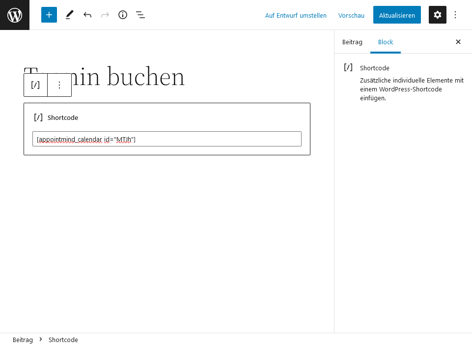 Incolli lo shortcode in WordPress e salvi l'articolo